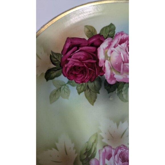 Nippon Hand Painted German Plate Pink Red Roses Floral Design - Picture 7 of 9